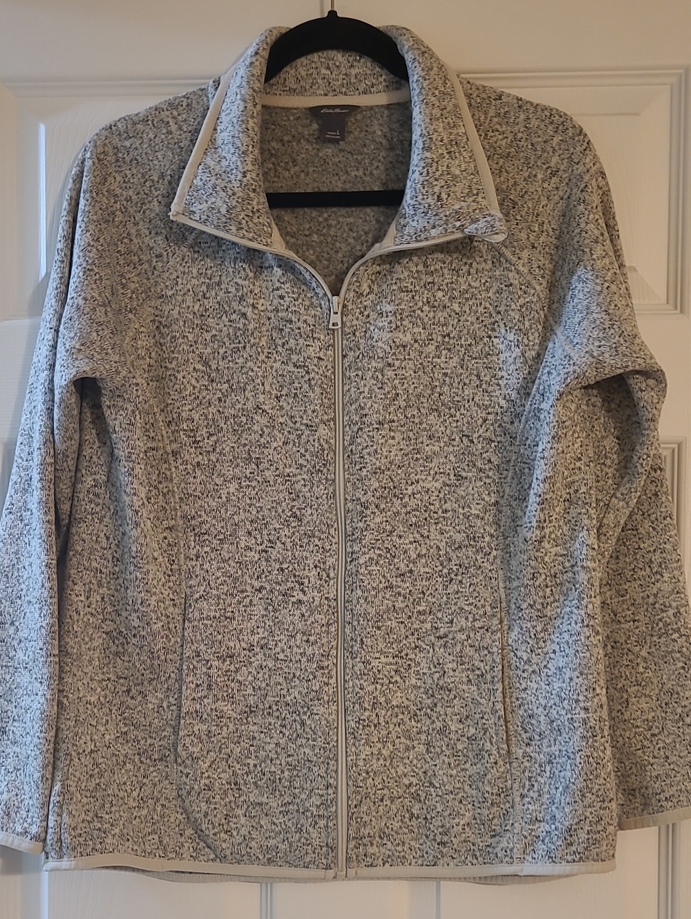 Eddie Bauer Women’s Heathered Light Gray Full-Zip Teddy Jacket